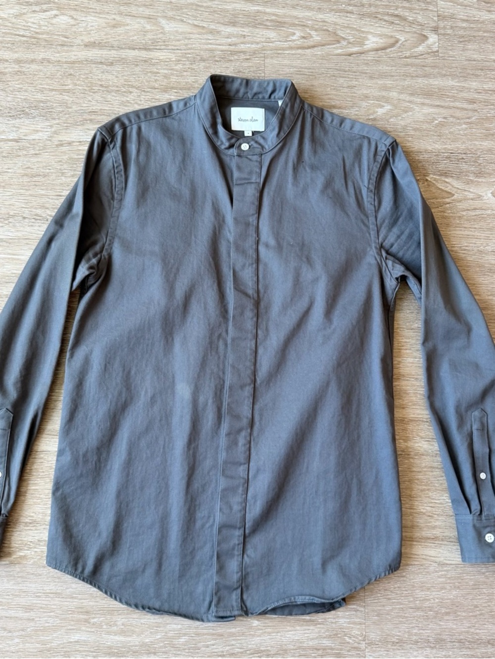 Steven Alan Mandarin Collar Shirt in Slate Gray